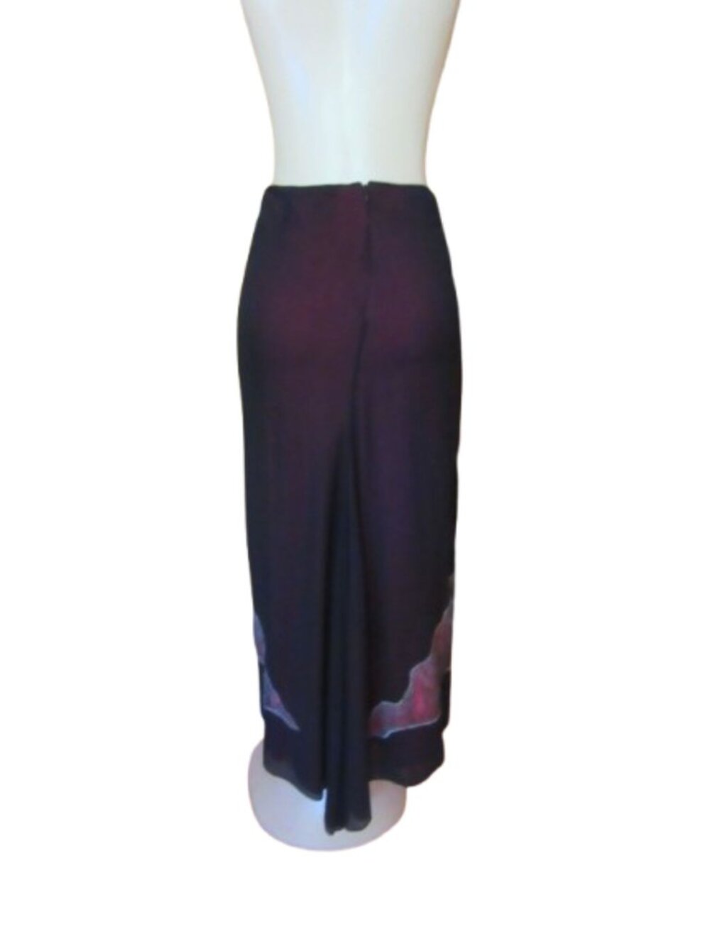Vintage New BCBG Purple Hi Low Silk Maxi Skirt w Floral Embroidery SZ 2 - Picture 9 of 11